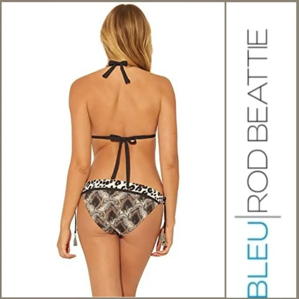 Bleu Rod Beattie Animal Print Triangle Bikini Top Tie Side Hipster Botto…